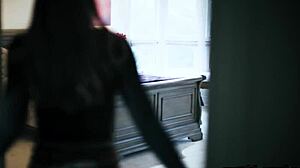 Gizelle Blanco spies on Maya Woulfe and Hazel Moore, watching their intimate room play