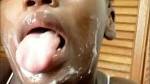 Amateur Ebony Sucks Monster Cock Deep