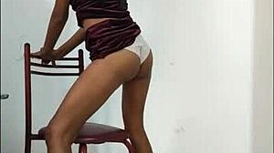 Sensual latina brunette with natural tits dances provocatively. Her hips and buttocks mesmerize in real african-american porn.