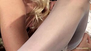 Two stunning blonde milfs take turns riding the big dick passionately