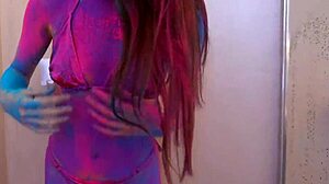 Exciting color splash shower fucking with monster cock in Athens!