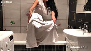 lexidona from czech does a homemade solo softcore scene with pee pee