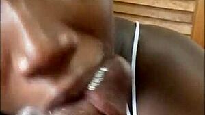 Amateur Ebony Sucks Monster Cock Deep