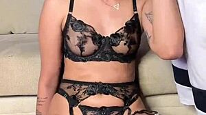 Vertical lingerie blowjob with deepthroat and spanking