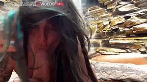 Caught riding in public waterfall sex adventure