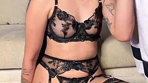 Vertical lingerie blowjob with deepthroat and spanking