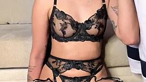 Vertical lingerie blowjob with deepthroat and spanking