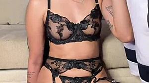 Vertical lingerie blowjob with deepthroat and spanking