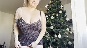 Big Tits Blonde Masturbates Near Christmas Tree With Natural Boobs