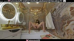 Solo Brunette Kecy Hill with Long Hair Masturbating in the Bathroom in 4K Close-Up