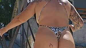 Married woman wears tight body on big ass at pool, husband watches silently as she flashes exhibitionistically