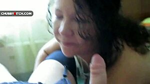 Young chubby cumslut gives sensual oral blowjob with facial in pov