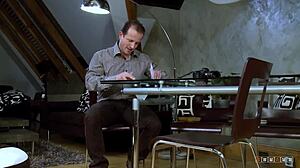 Petite blonde licks cum off after wild cowgirl sex.