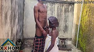 the sex addicted housewife sneaks outside to fuck her husband's brother with his monster cock behind the window