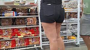 Filming Hot Brazilian Blonde at Market - Sneaky Voyeur Captures Every Move