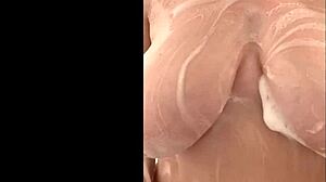 French Chubby Milf Secretly Caresses Huge Breasts in Shower