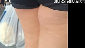 Filming Hot Brazilian Blonde at Market - Sneaky Voyeur Captures Every Move