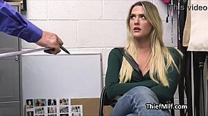 Oh damn, this hot milf got caught stealing cosmetics and now she's punished hard at work!