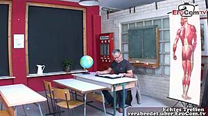 Blonde Student Explores Threesome at University