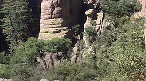 She sucks & swallows on a public hiking trail