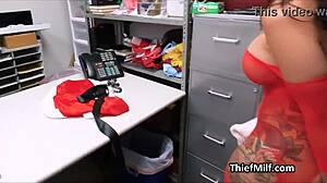 Office desk drilling of big tit fishnet bodysuit milf