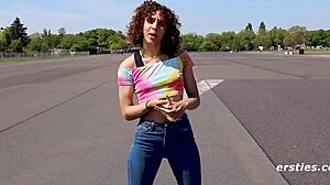 Ersties Juli from Berlin masturbates sensually with hands and glass dildo