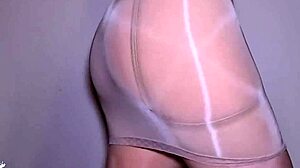 Petite in sheer dress rubs for massive cum