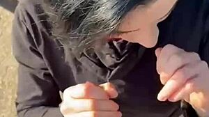 he fucks her round ass hard then cums all over her face