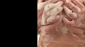 French Chubby Milf Secretly Caresses Huge Breasts in Shower