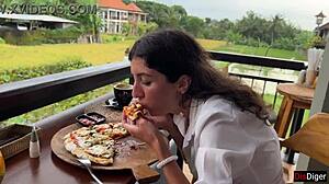 Girl Walks In Cafe With Cum On Face