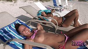 Beach hang with two hot wild party girls