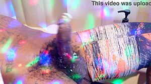 Muscular bodybuilder humiliates slave with big cock masturbation