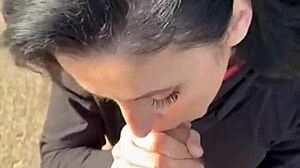 he fucks her round ass hard then cums all over her face