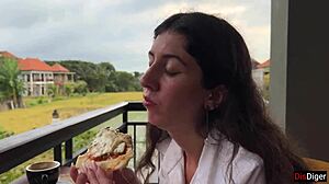 Girl Walks In Cafe With Cum On Face