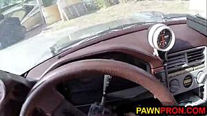 bimbo pawns ugly car and pussy in shop