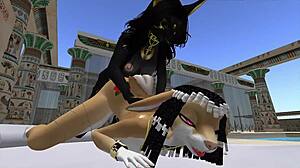 Lady Bastet of Egypt Commands Her Servant Girl in Cartoon Play