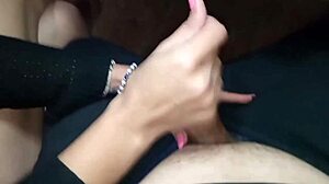 mamita jerks me under table till i cover her tits with cum