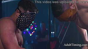 Pornstars Engage in Leather Gangbang Orgy