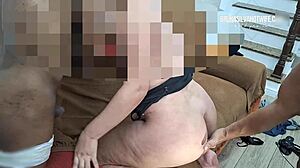 Wife's anal creampie with two men, spits cum in cuckold mouth.