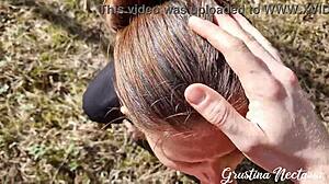 Skinny brunette's wild forest fuck and blowjob in doggystyle