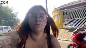 She RIDES her BIKE without panties, PUSSY gets sweaty on the street