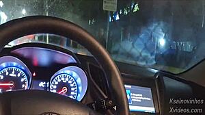 risky handjob for young teen on public street in car.