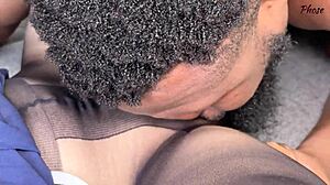 Naughty cop gets pussy creampied by black guy in pantyhose. 😏