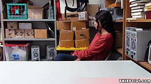 petite half black shoplifter teen 18+ caught and gets her tiny 18+ interracial pussy fucked by the mall cop