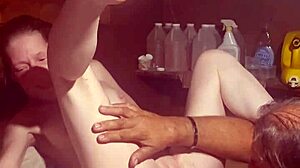 Amateur dives into swollen pussy on washing machine before getting fucked.