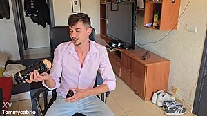 playing with a crazy toy that twists and turns, exploring its features on my skinny body