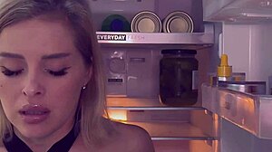 Blonde cosplays severance after work scene