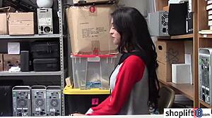 sexy latina teen caught sucking security guy's cock at work