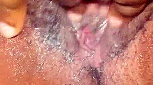Ebony Amateur Masturbates Wet Pussy with Juicy Big Lips in POV Action