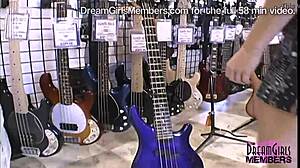 damn! milf flashes huge tits and pussy in guitar shop